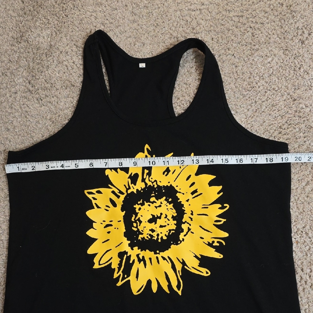 Yellow Sunflower Print Black Tank Top - Picture 6 of 8